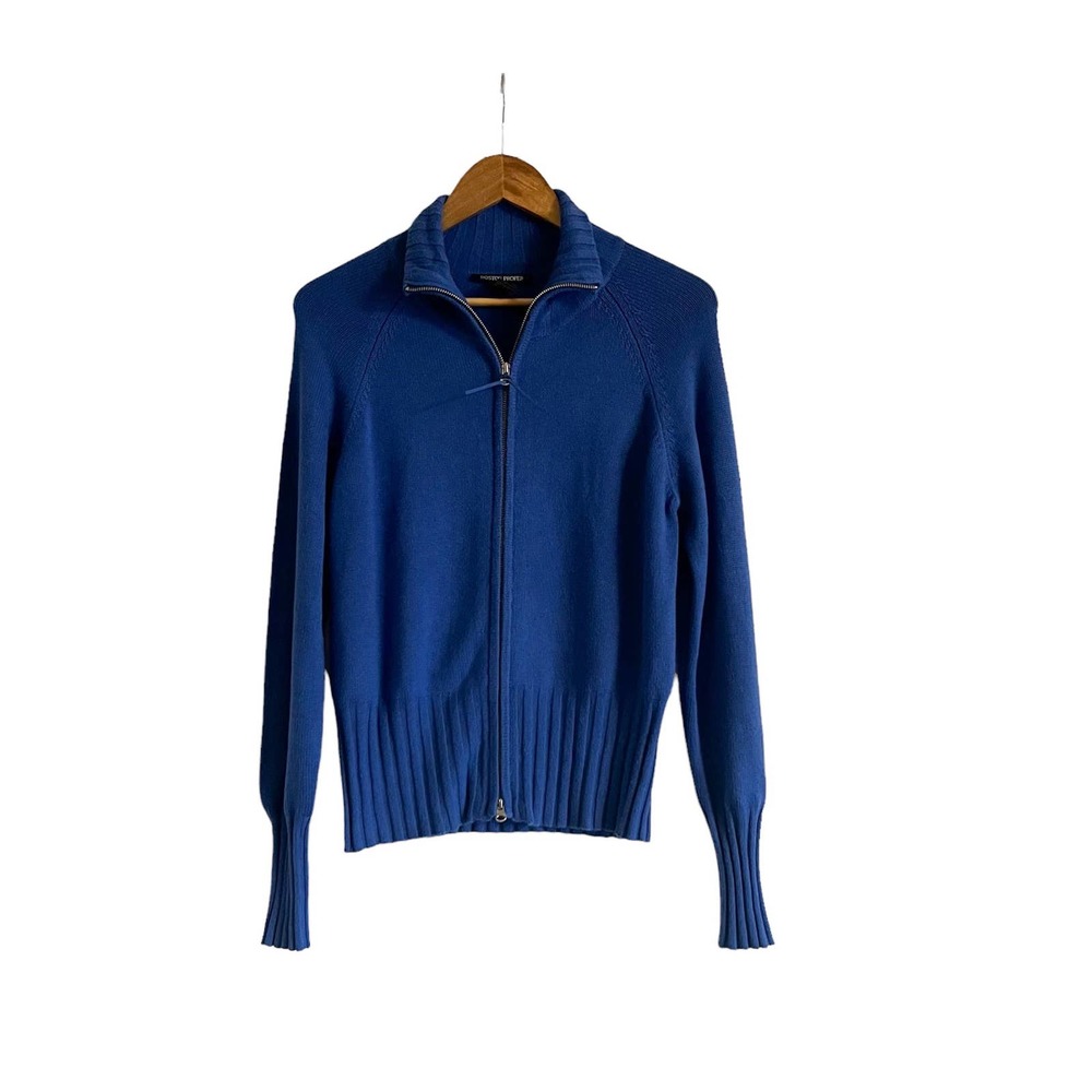Boston Proper Blue Ribbed Full Two Way Zipper Sweater Cardigan, S